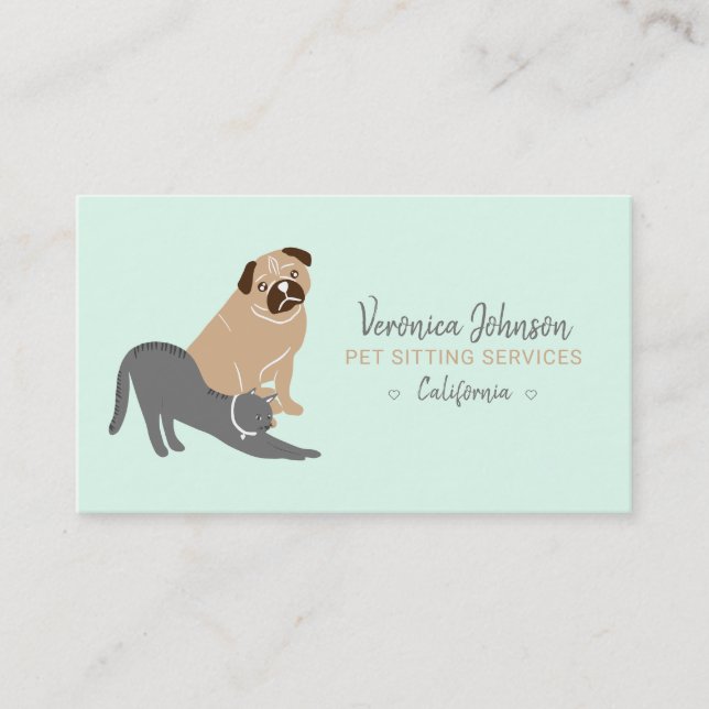 Redigerbar illustration av hund-katt mint pet sitt visitkort (Framsida)