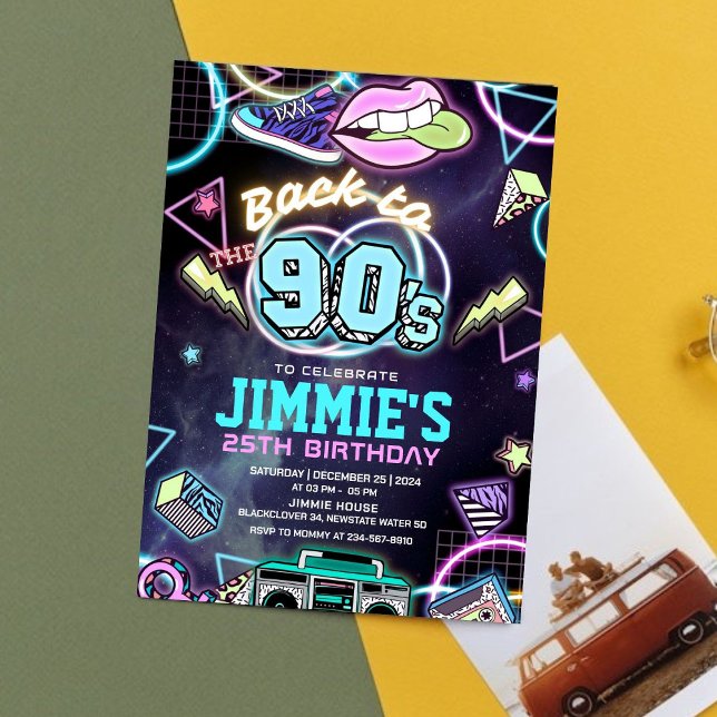 Redigerbar inbjudan för 90-Födelsedagsfest (90s Birthday Party Editable Invitation)