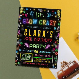 Redigerbar inbjudan för Glow Crazy-Födelsedagsfest
