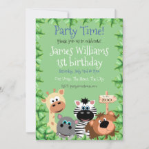 Redigerbar inbjudan till djurparksdjur i grönt Löv