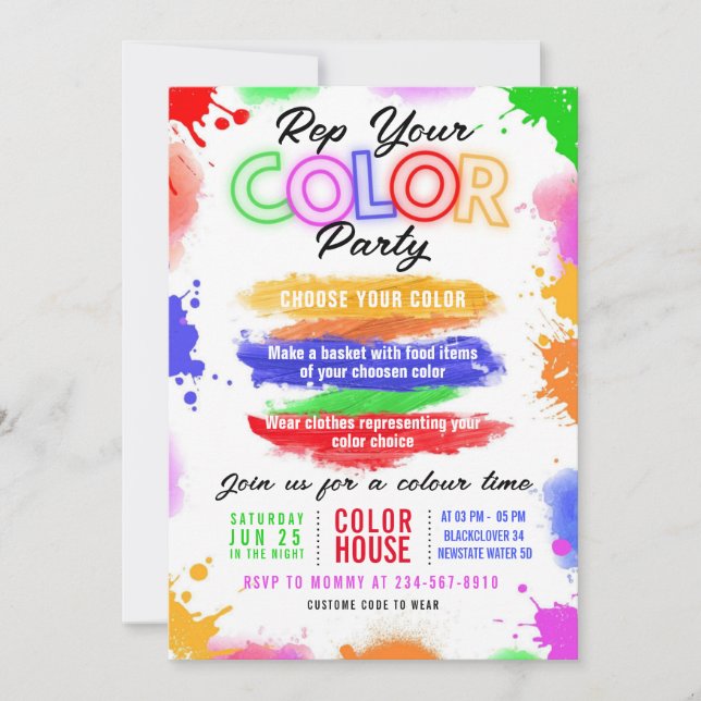 Redigerbar inbjudan till Färg Party-ljusinbjudan (Framsida)