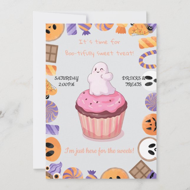 Redigerbar inbjudan till Halloween fest - Cute Gho (Framsida)