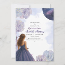 Redigerbar inbjudan till Lila Watercolor Quinceañe