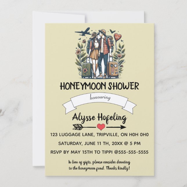 Redigerbar inbjudan till Romantic Honeymoon Shower (Framsida)