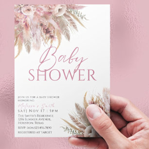 Redigerbar inbjudan till Rosa Boho Baby Shower, Pa