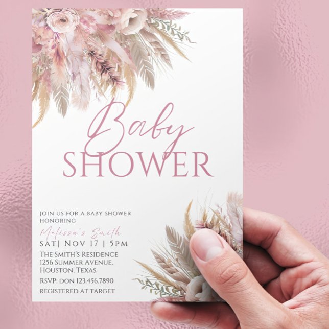 Redigerbar inbjudan till Rosa Boho Baby Shower, Pa (Skapare uppladdad)