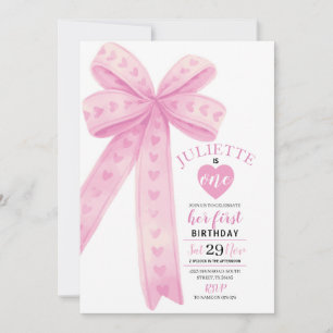 Redigerbar inbjudan till Rosa Bow First Girls Birt