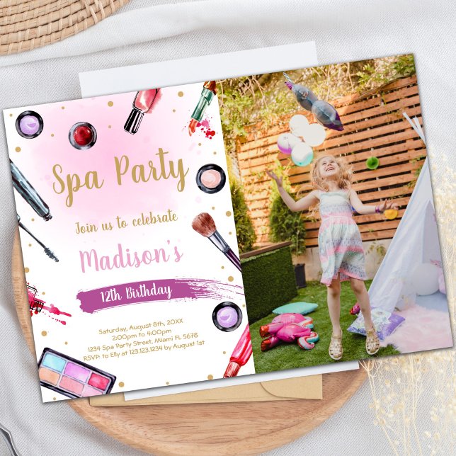 Redigerbar inbjudan till Spa Birthday med foto (Spa Birthday Invitations with photo)