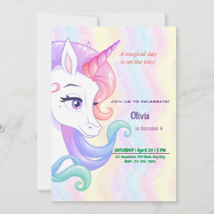 Redigerbar inbjudan till Unicorn-födelsedag