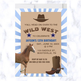 Redigerbar inbjudan till Vilda western Cowboy Birt