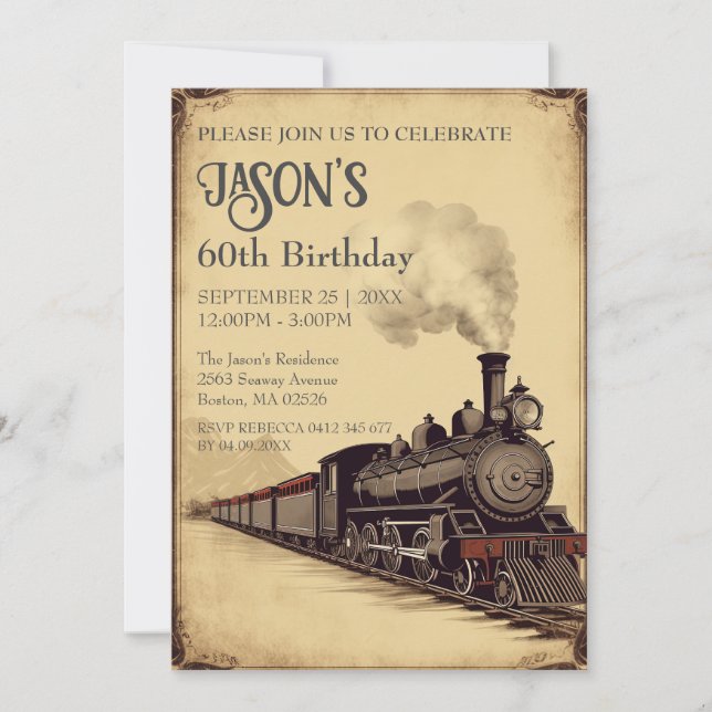 Redigerbar inbjudan till Vintagen Locomotive Birth (Framsida)