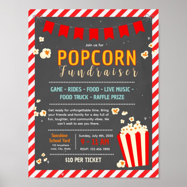 Redigerbar informationsfolder för popcorn-insamlin poster (Framsidan)