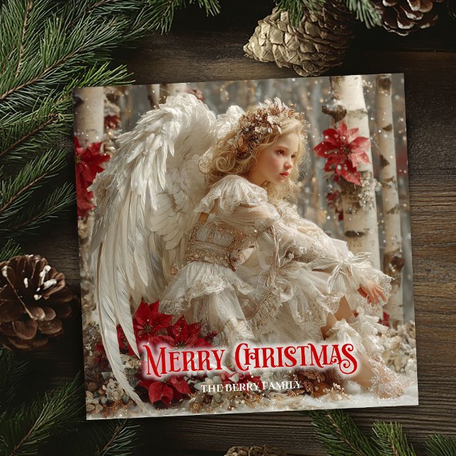 Redigerbar julkort med viktoriansk julängel (Victorian Christmas angel editable holiday greeting)