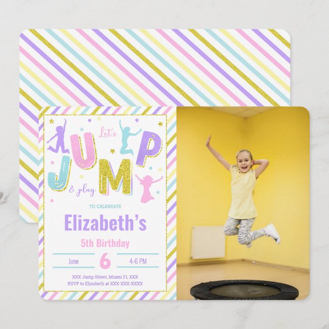 Redigerbar jump-fotoinbjudan inbjudningar (Fram/baksida)