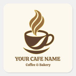 Redigerbar Kaffeöppningsdekal Logodesign Fyrkantigt Klistermärke