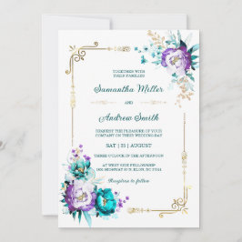 Redigerbar kalk och Lila Guld Bröllop Inbjudningar