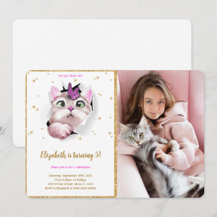Redigerbar Kitty Födelsedags Foto Inbjudan