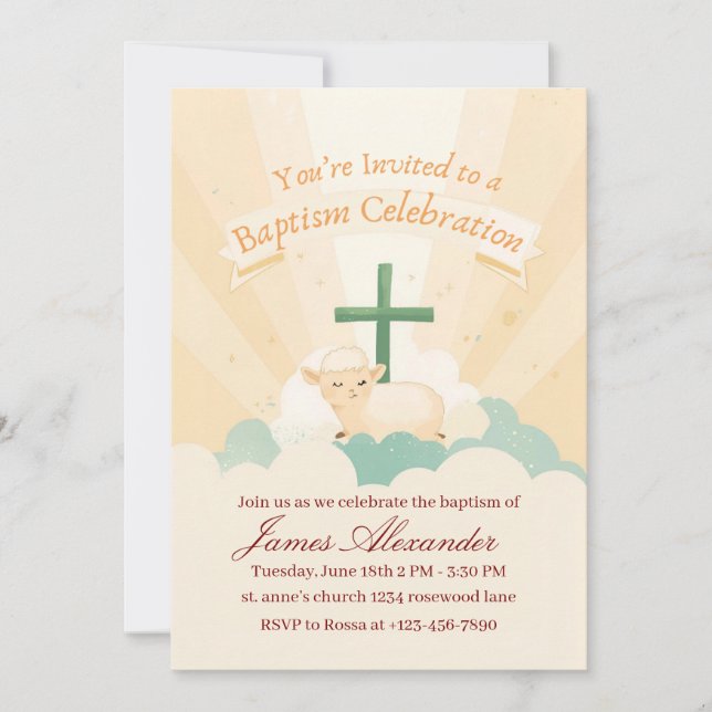 Redigerbar Klassisk Barnedop Invitation  Inbjudningar (Framsida)