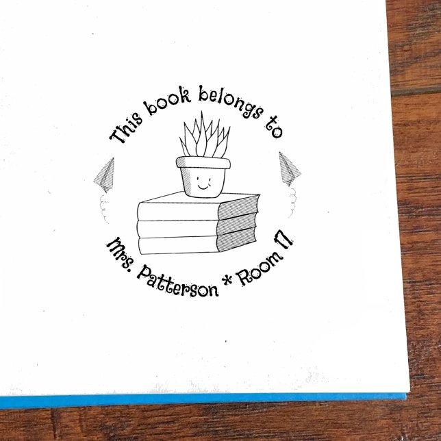 Redigerbar klassrumsbibliotek Träkonststämpel Stämpel (Custom classroom library doodle wood art stamp .)