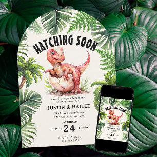 Redigerbar knackning snart Dinosaur Baby Shower Inbjudningar