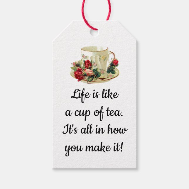 Redigerbar Kopp och såll med Ro tea-påse Presentetikett (Framsidan)