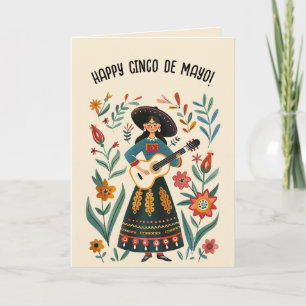 Redigerbar kvinna med gitarr Glad Cinco de Mayo Kort