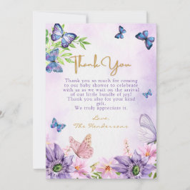 Redigerbar Lila Butterfly Girl Baby Shower Tack Kort