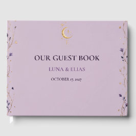 Redigerbar lila Celestial Gothic bröllagsgästbok Gästböcker