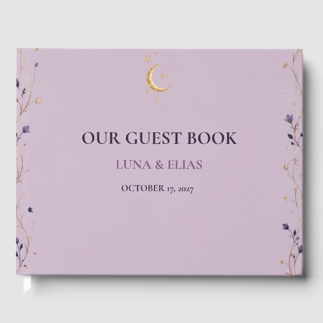 Redigerbar lila Celestial Gothic bröllagsgästbok Gästböcker (Framsida)
