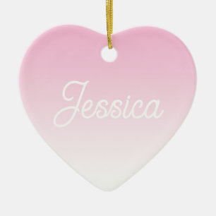 (Redigerbar) Ljusrosa färg Ombre & din text Julgransprydnad Keramik