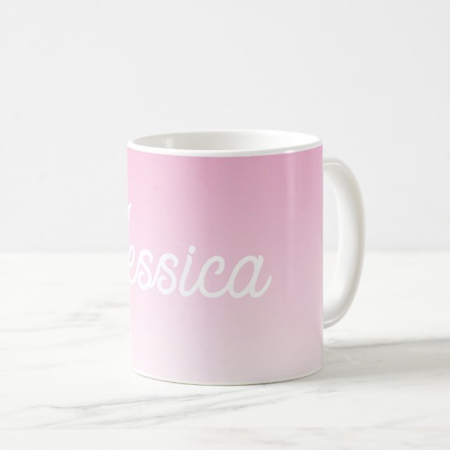 (Redigerbar) Ljusrosa färg Ombre & din text Kaffemugg (Framsida höger)