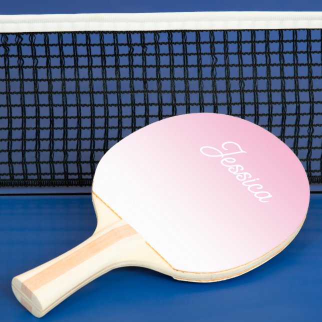 (Redigerbar) Ljusrosa färg Ombre & Din text Pingisracket (Insitu)