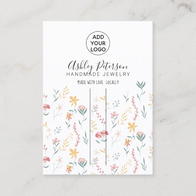 Redigerbar logotyp för smyckethår i blommigt, barr visitkort (Framsida)