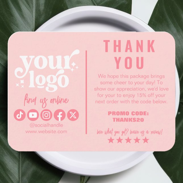 Redigerbar Logotyp Retro Rosa Cute Tack Paket Tilläggskort (Skapare uppladdad)