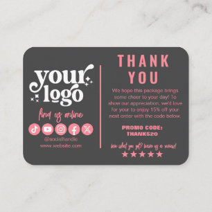 Redigerbar Logotyp Retro Rosa Grått Tack Paket Tilläggskort