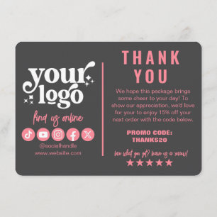 Redigerbar Logotyp Retro Rosa Grått Tack Paket Tilläggskort