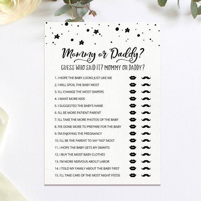 Redigerbar Mamma eller Pappa Baby Shower spelkort Inbjudningar (Skapare uppladdad)