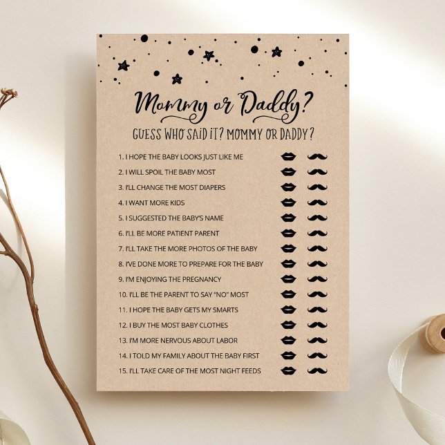 Redigerbar Mamma eller Pappa Baby Shower spelkort Inbjudningar (Skapare uppladdad)