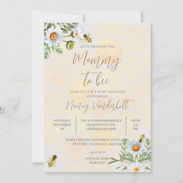 Redigerbar Mamma till Bee Baby Shower-inbjudan Inbjudningar (Framsida)