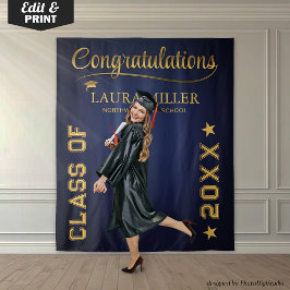 Redigerbar marinblå och guld examen fotobakgrund