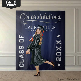 Redigerbar marinblå och silver examensfotobakgrund