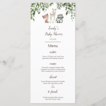 Redigerbar meny, Woodland Baby Shower Menu