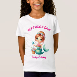 Redigerbar Mermaid Birthday Girl T-Shirt Anpassad 