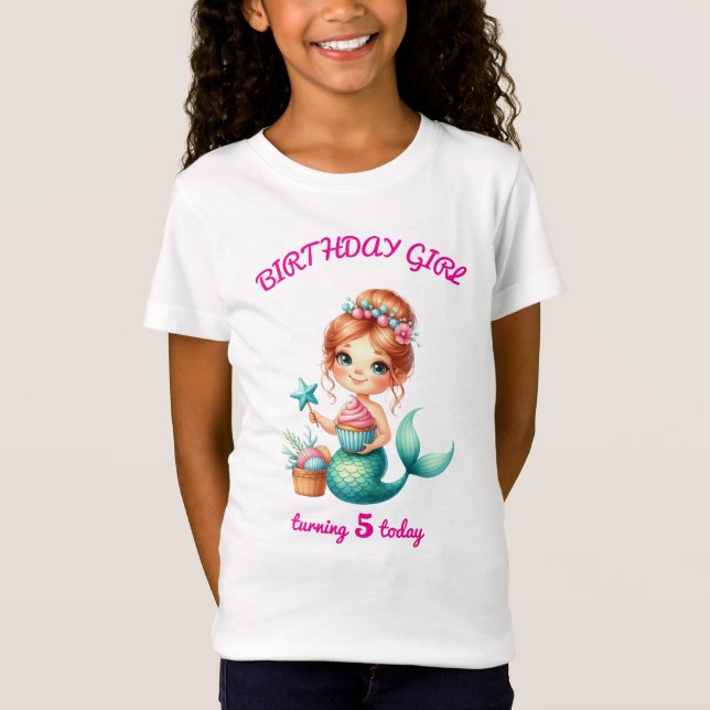 Redigerbar Mermaid Birthday Girl T-Shirt Anpassad  (Framsida)