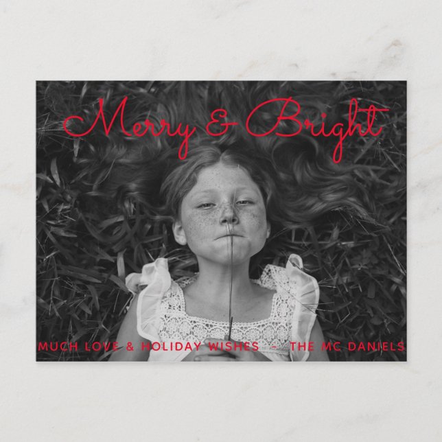 Redigerbar Merry & Bright Holiday Photo Card Helg Vykort (Framsida)