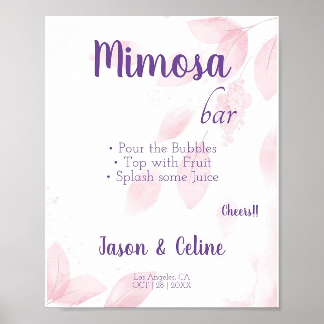Redigerbar Mimosa Bar skylt utskrivbar (Framsidan)