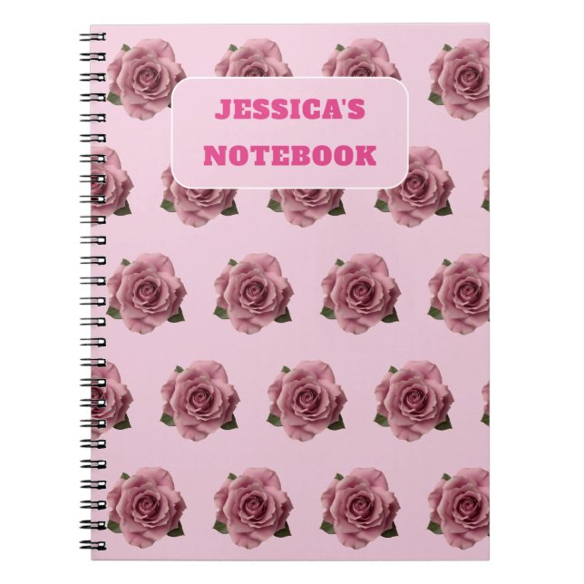 Redigerbar Minimal Rosa Rosdesign Mönster Anpassad Anteckningsbok (Framsidan)
