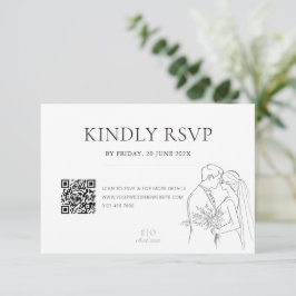 Redigerbar, minimalistisk Bröllop Line Art QR-kod OSA Kort