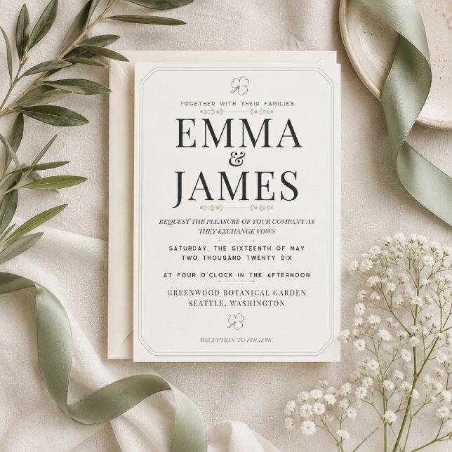 Redigerbar Minimalistisk Bröllopsinbjudan i Sagegr Inbjudningar (Elegant sage green wedding invitation for modern garden celebrations.)