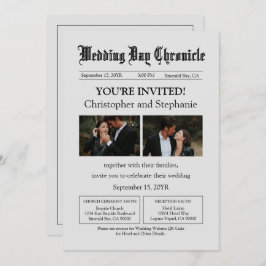 Redigerbar minimalistisk tidning Två foton QR-kod Inbjudningar